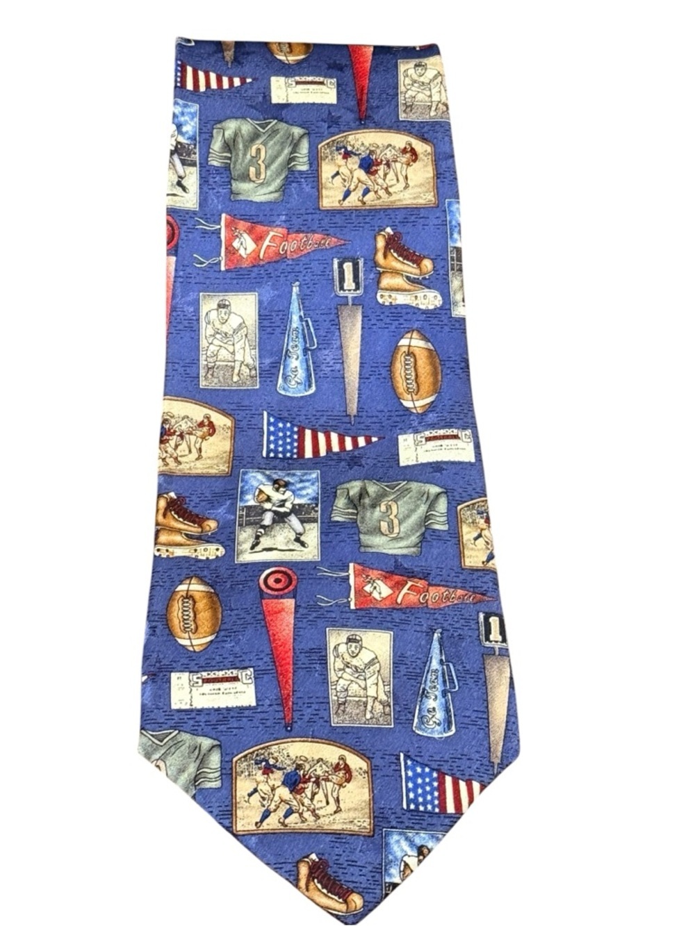 Vintage Tango Max Raab Americana Football Nostalgia Silk Tie Navy Sports